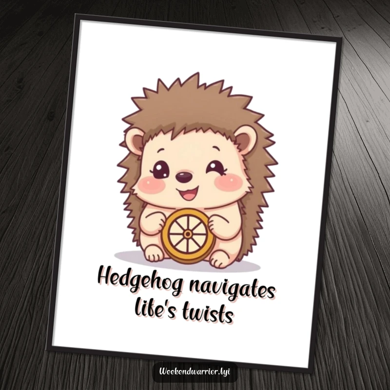 Funny Free Printable Wall Art: A happy hedgehog using a makeshift compass, exploring the world with a sense of direction.