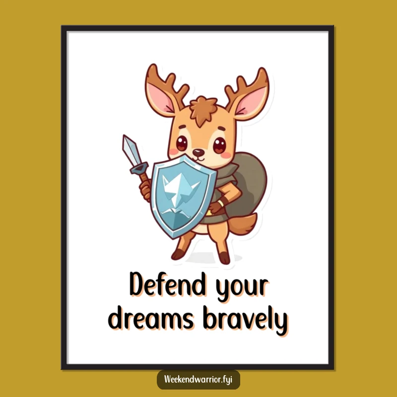 Funny Free Printable Wall Art: Brave Kawaii Deer Warrior for Heroic Home Decor