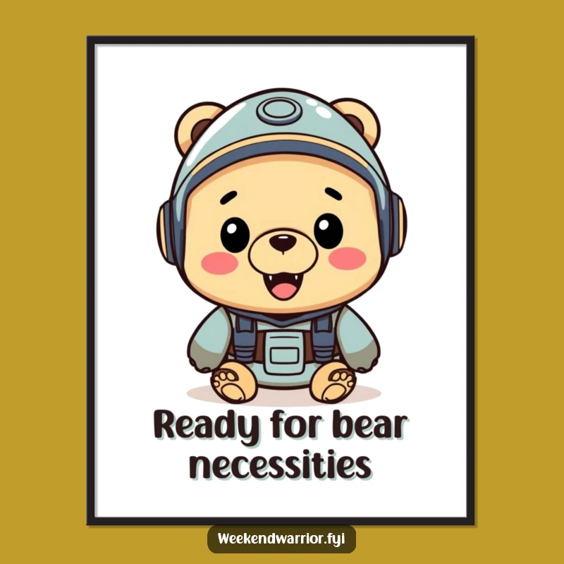 Funny Free Printable Wall Art: Cheerful Bear Ready for Adventure, Downloadable Art Gift