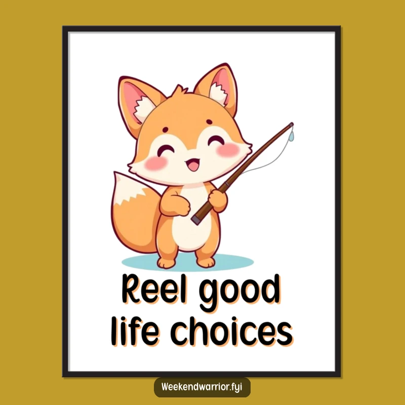 Funny Free Printable Wall Art: Excited Fishing Fox - Cute Downloadable Decor!