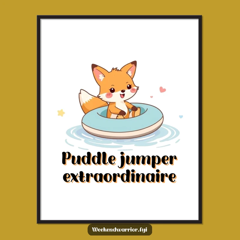 Funny Free Printable Wall Art: Fox Rafting Puddle - Hilarious Downloadable Decor!