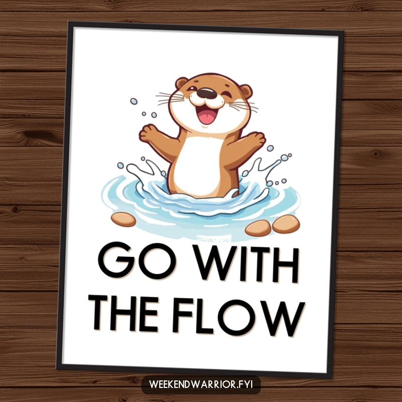 Funny Free Printable Wall Art: A happy cartoon otter splashing with gusto in a clear stream. Lively, fun downloadable art.