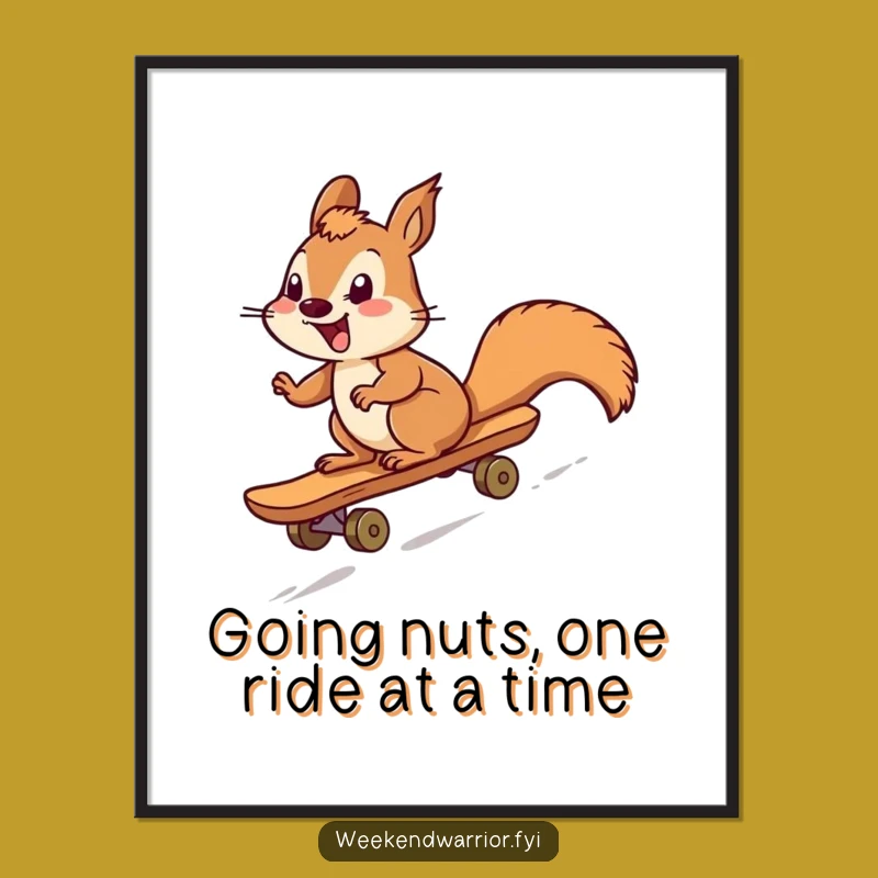 Free Printable Wall Art: Giggling Squirrel Skater - Hilarious Downloadable Decor!