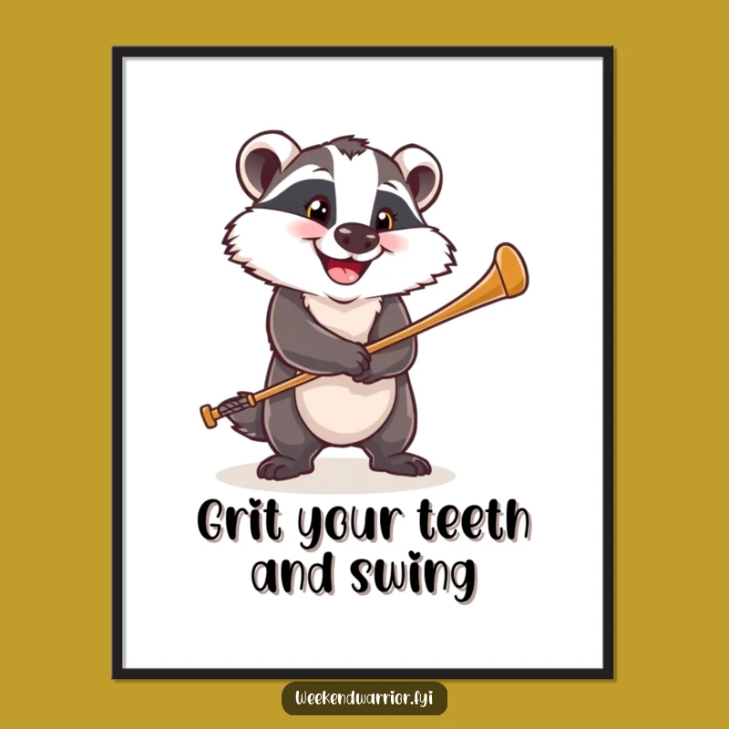 Funny Free Printable Wall Art: Determined Badger Golfer, Downloadable Art Gift