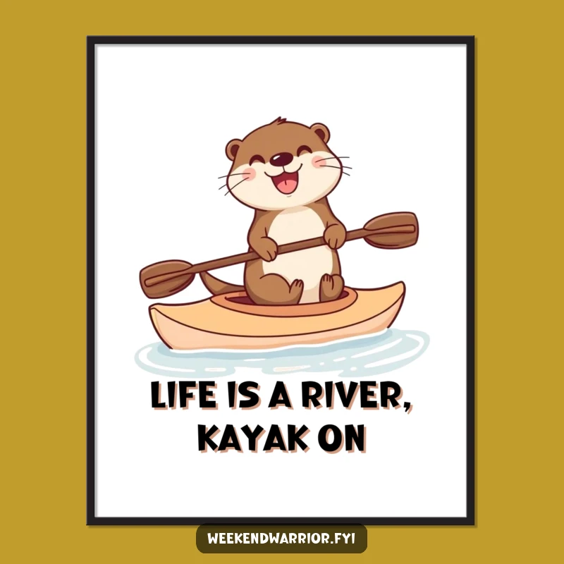 Funny Free Printable Wall Art: Delighted Otter Kayaking - Humorous Downloadable Home Decor