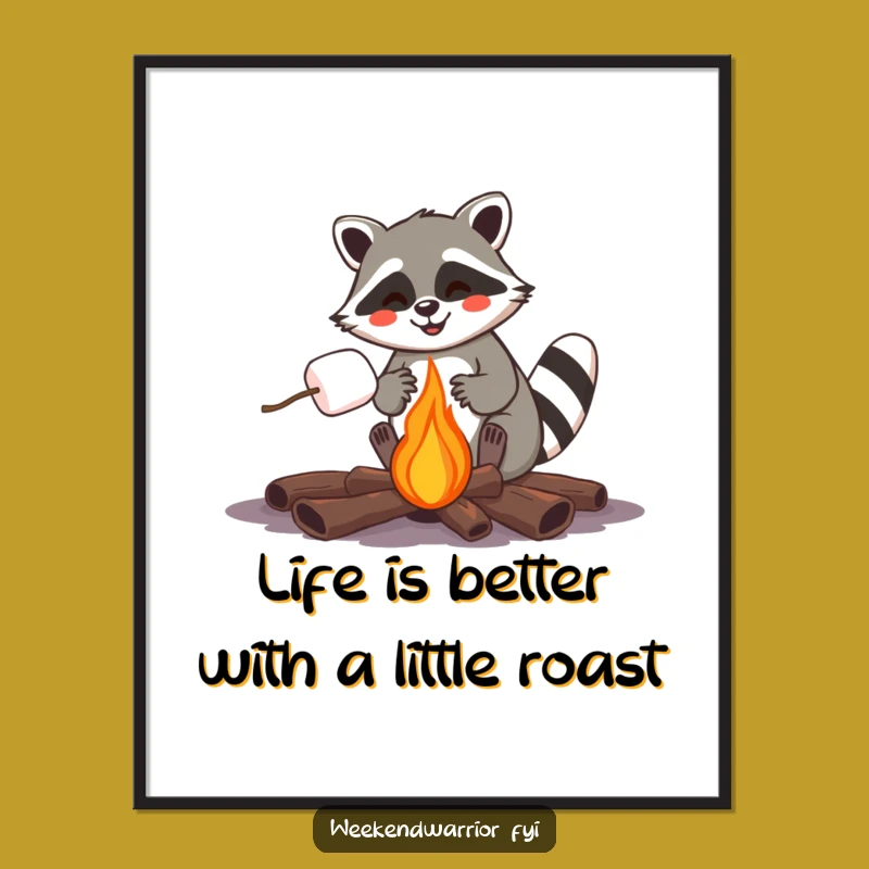 Free Printable Wall Art: Funny Raccoon Campfire Art, Humorous Downloadable Decor