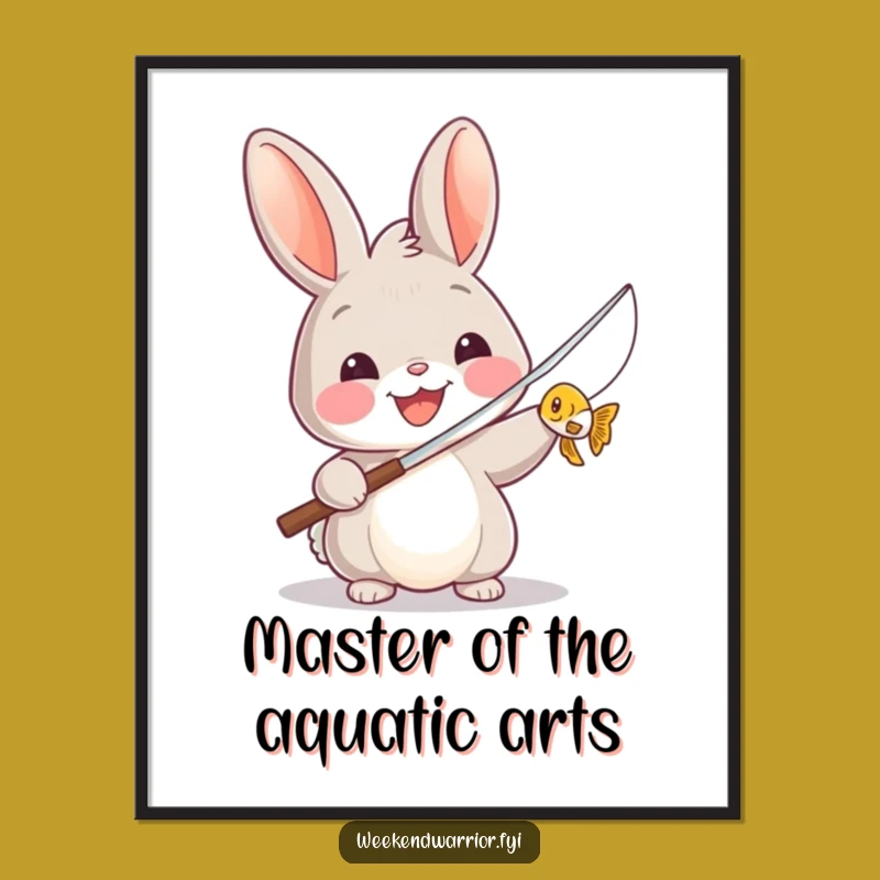Funny Free Printable Wall Art: Triumphant Rabbit's Tiny Fish - Downloadable Decor