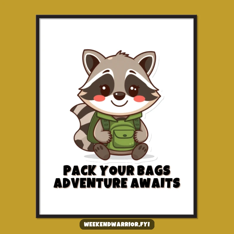 Free Printable Wall Art: Cute Raccoon with Backpack Bringing Adventure to Your Walls!