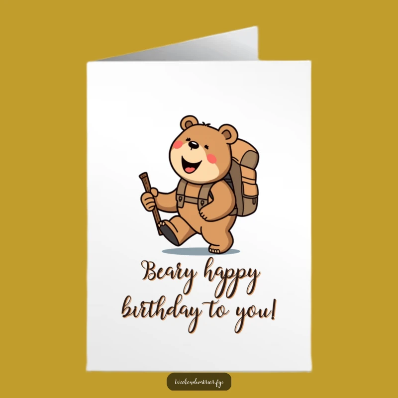 Free Printable Bear Trekking Birthday Card: Funny Downloadable Gift for Hikers
