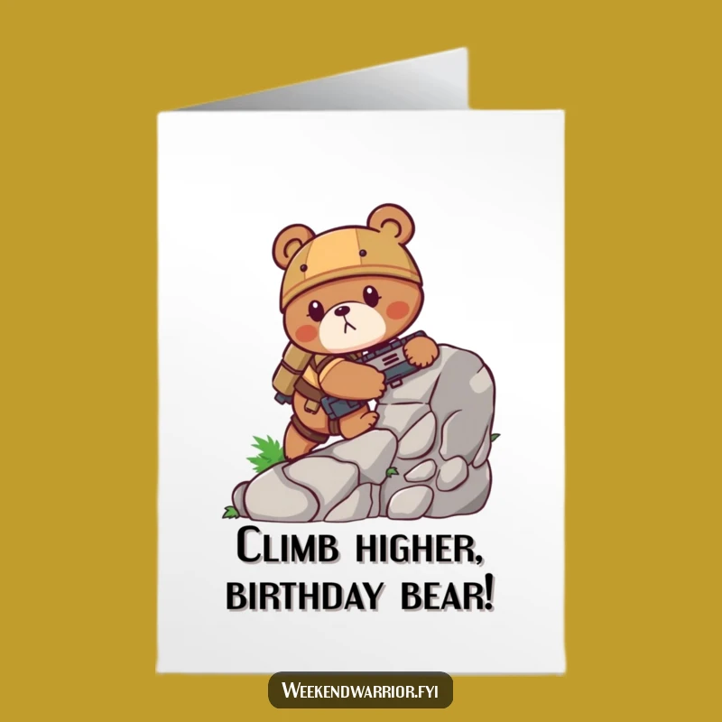 Free Printable Birthday Card: Combat Bear Climbing Funny Downloadable Adventure Gift