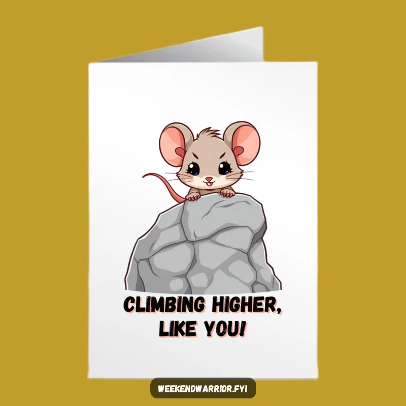 Free Printable Birthday Card: Determined Mouse Climbing - Funny Downloadable Gift for Him