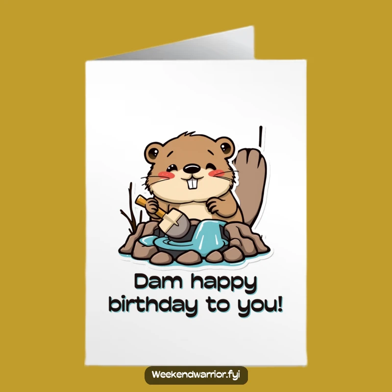 Funny Free Printable Birthday Card: Busy Beaver Builds a Dam - Happy Birthday Downloadable Gift