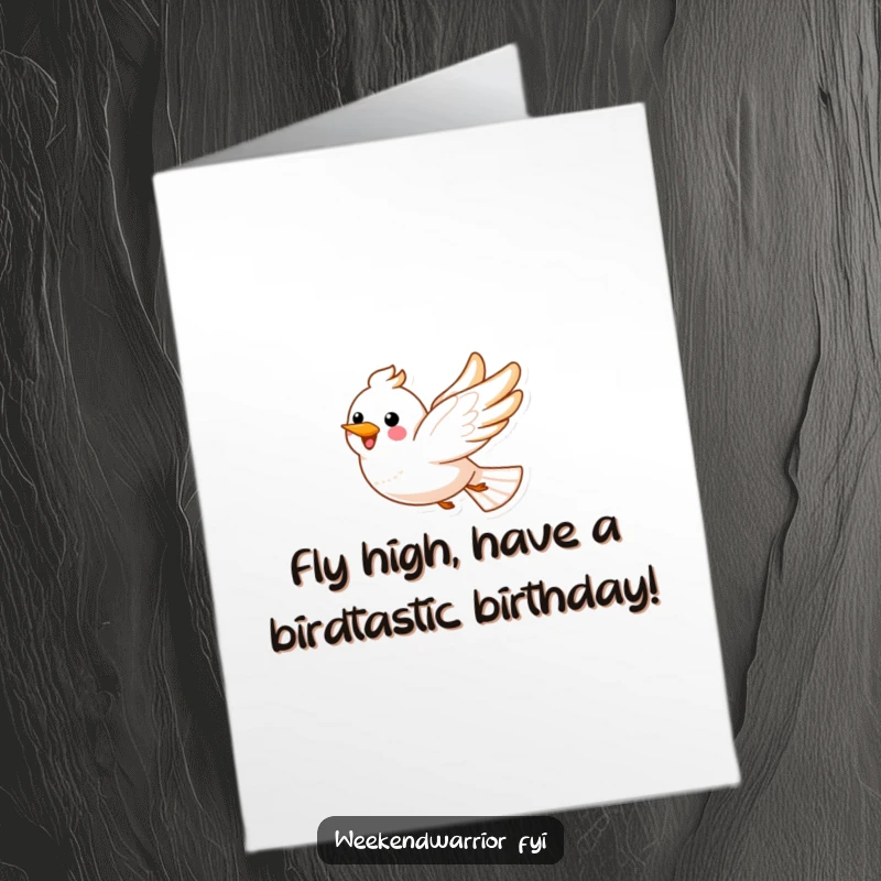 Funny Free Printable Birthday Card: A happy cartoon bird soaring through fluffy clouds, spreading birthday cheer and joy.