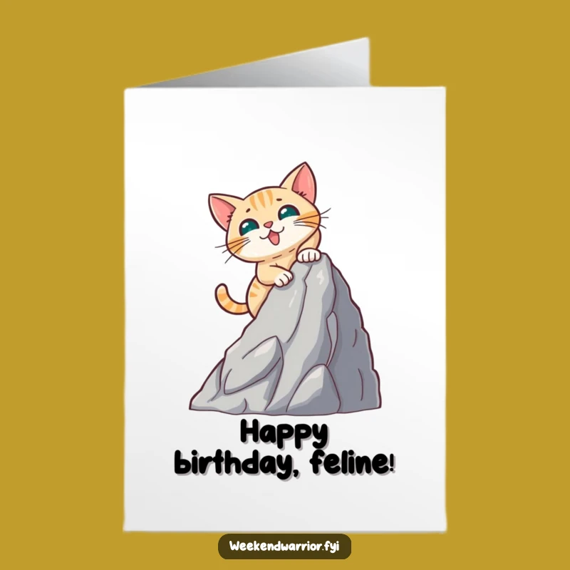 Free Printable Birthday Card: Brave Cat Climber, Mountain Fun, Hilarious Downloadable Gift