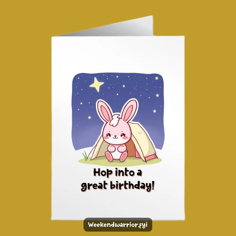 Free Printable Birthday Card: Bunny Camping Joyful Adventure Funny Downloadable Gift