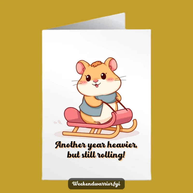 Free Printable Birthday Card: Hamster Sledding Funny Downloadable Gift for Him