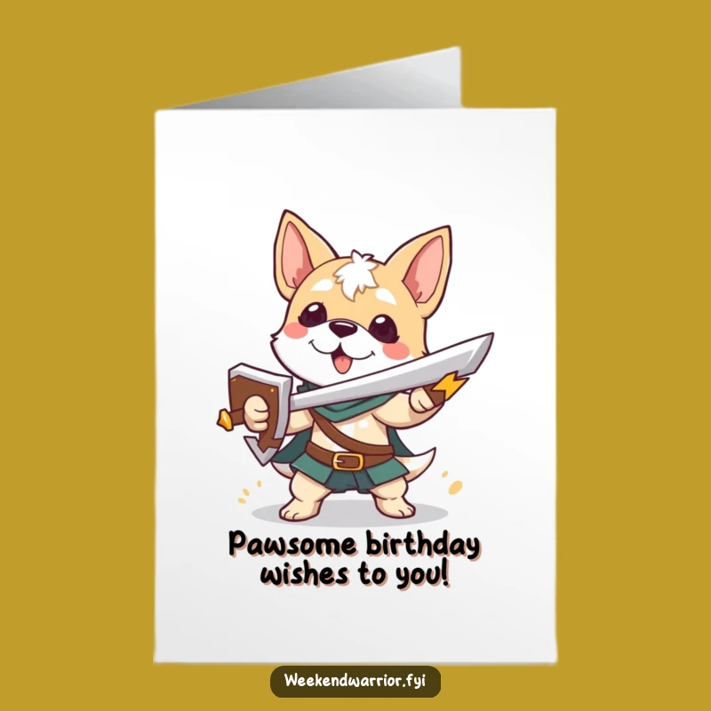 Funny Free Printable Birthday Card: Dog Warrior's Birthday Quest!