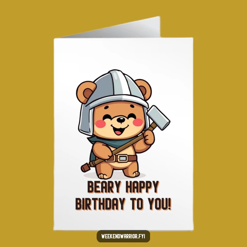 Funny Free Printable Birthday Card: Helmet Bear with Hammer - DIY Gift Idea
