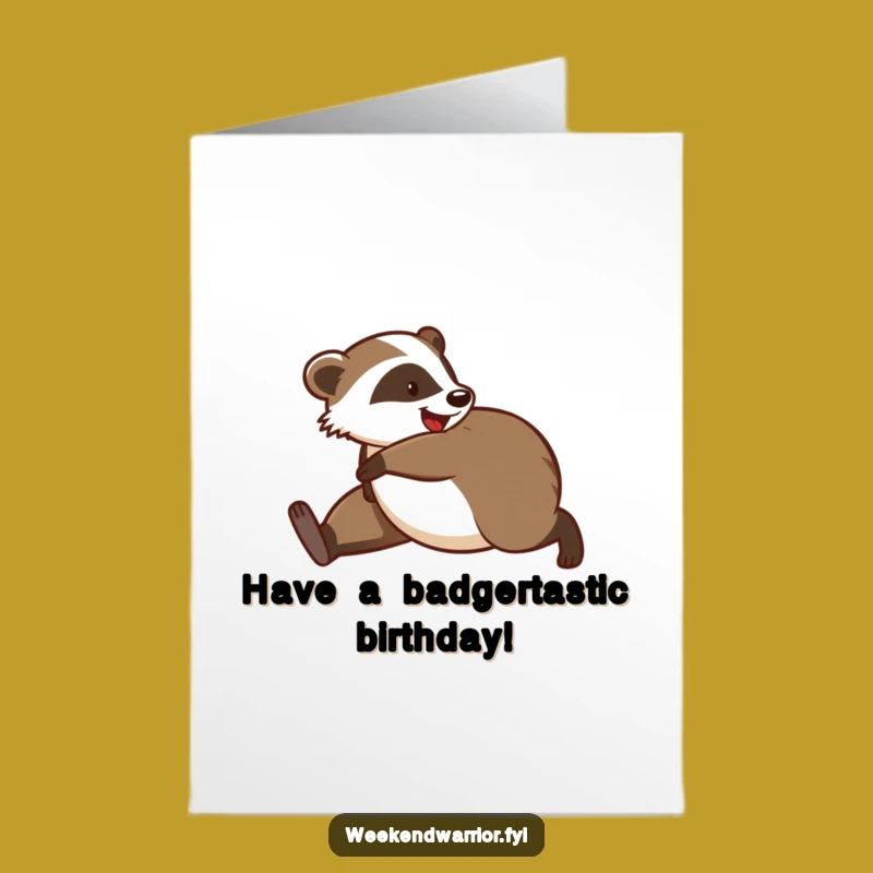 Funny Free Printable Birthday Card: Playful Badger Jogger Wishes a Hilarious Happy Birthday Downloadable Gift