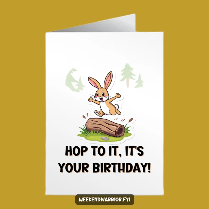 Funny Free Printable Birthday Card: Energetic Rabbit Leaping High for a Happy Birthday Downloadable Gift
