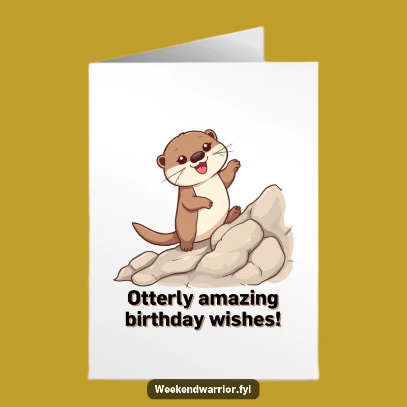 Free Printable Birthday Card: Happy Otter Climbing, Funny Downloadable Gift for Him or Her