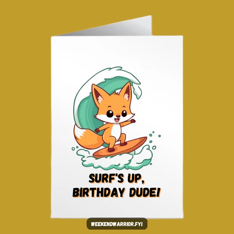 Free Printable Birthday Card: Surfing Fox Vibes! Downloadable Funny Cool Gift