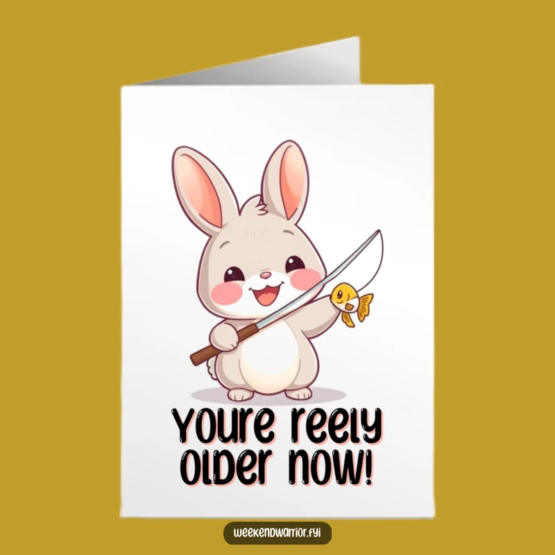 Free Printable Birthday Card: Funny Rabbit & Tiny Fish - Downloadable Fun Gift