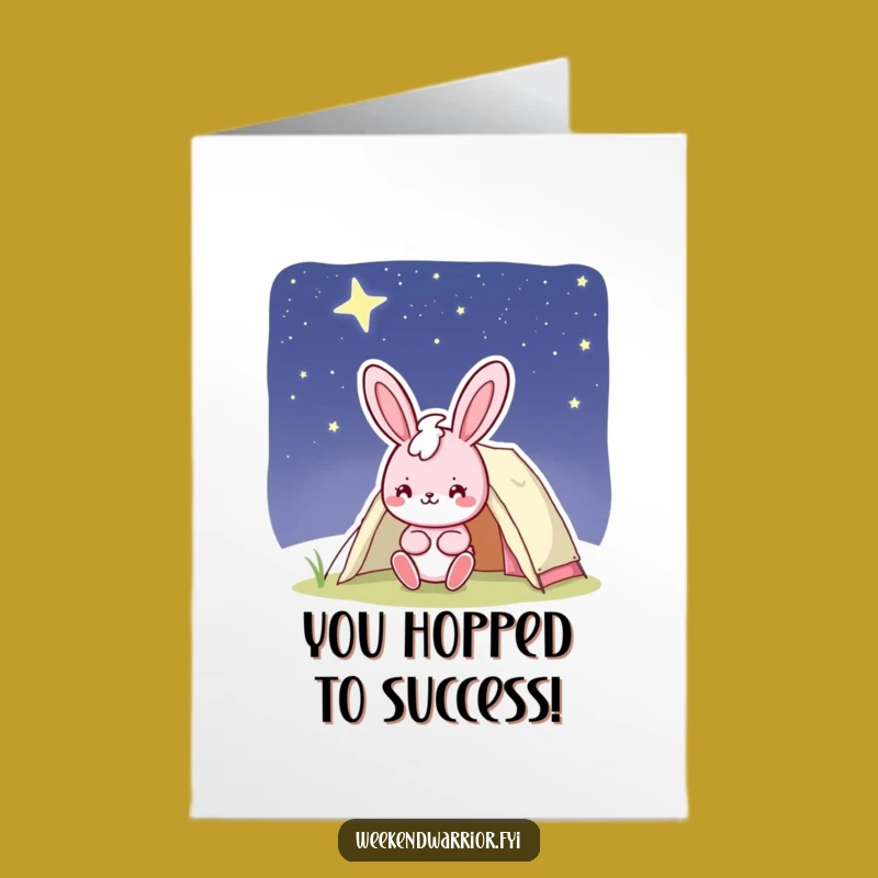 Free Printable Congrats Card: Bunny Camping Celebrating Success Under Stars Funny