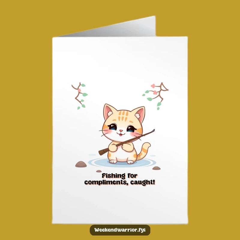 Free Printable Congrats Card: Fishing Cat Success Funny Downloadable Greeting Gift