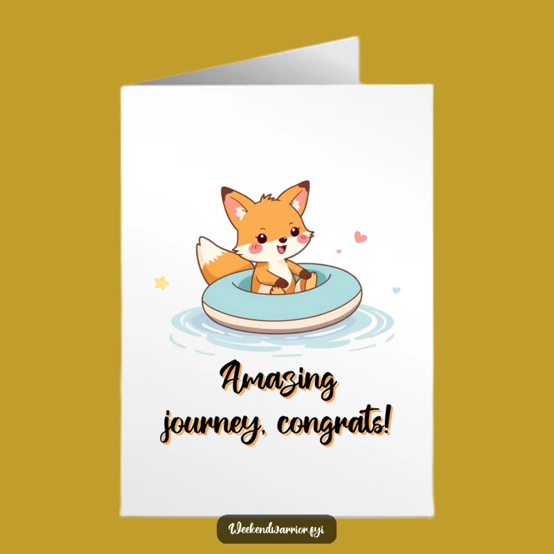 Free Printable Congrats Card: Fox Rafting Puddle - Funny Downloadable Celebration!