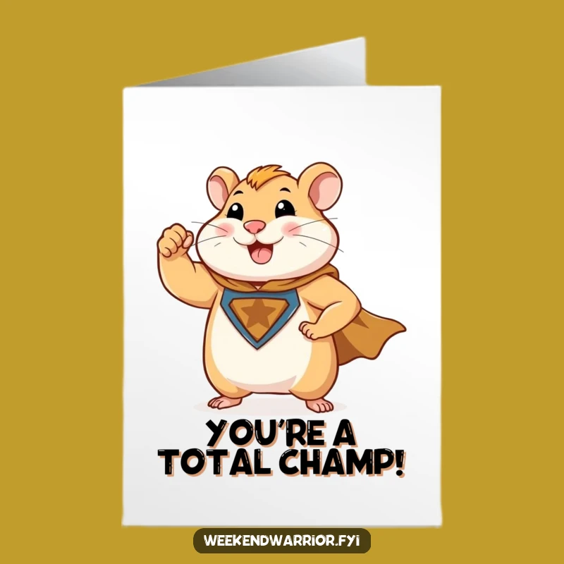 Free Printable Congrats Card: Hamster Hero Flex! Humorous Downloadable Achievement Gift