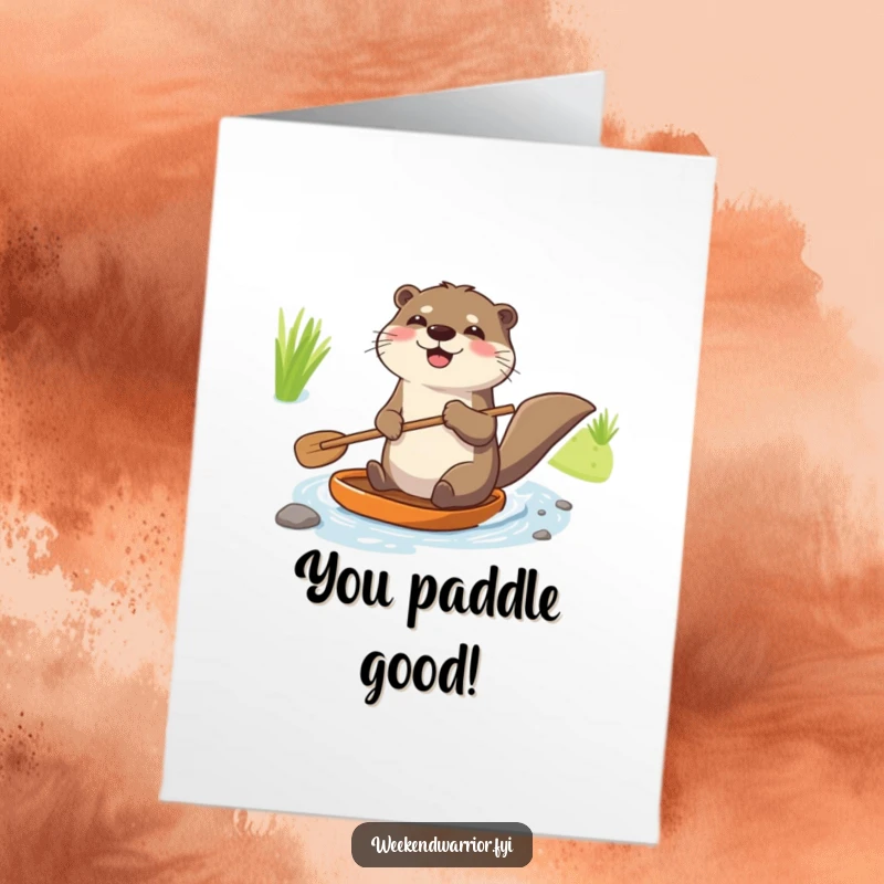 Funny Free Printable Congratulations Card: A joyful otter enthusiastically paddles its tiny stream, celebrating success with a happy, adventurous spirit.