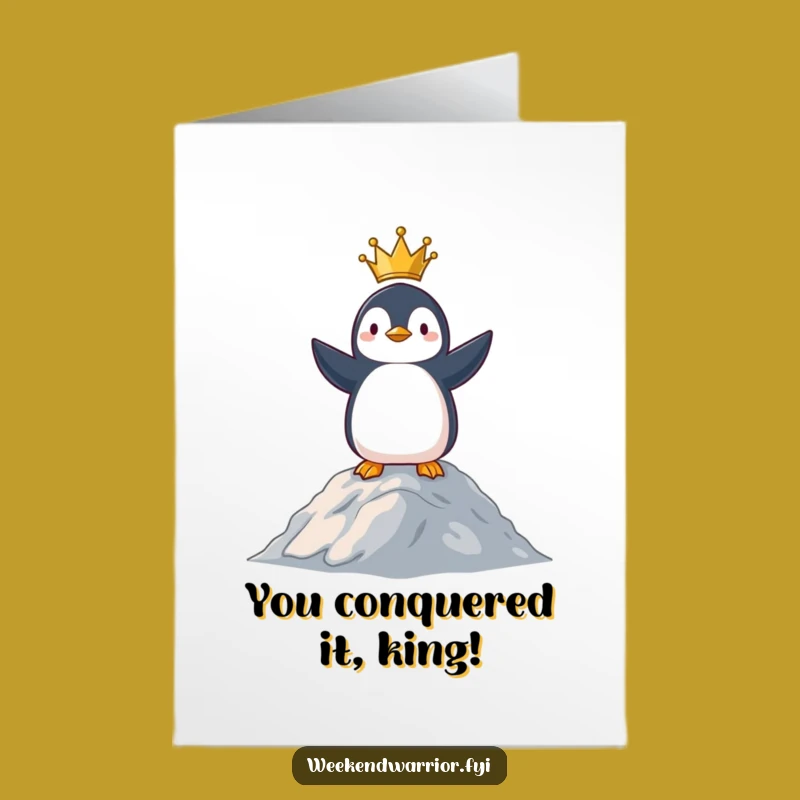 Free Printable Congrats Card: Penguin Victorious, Funny Downloadable Gift for Your Champion