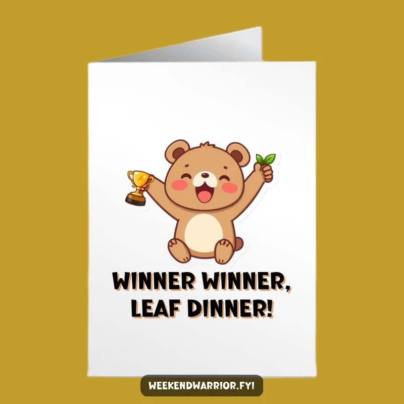 Free Printable Congrats Card: Bear Cub Wins Trophy - Funny Downloadable Gift