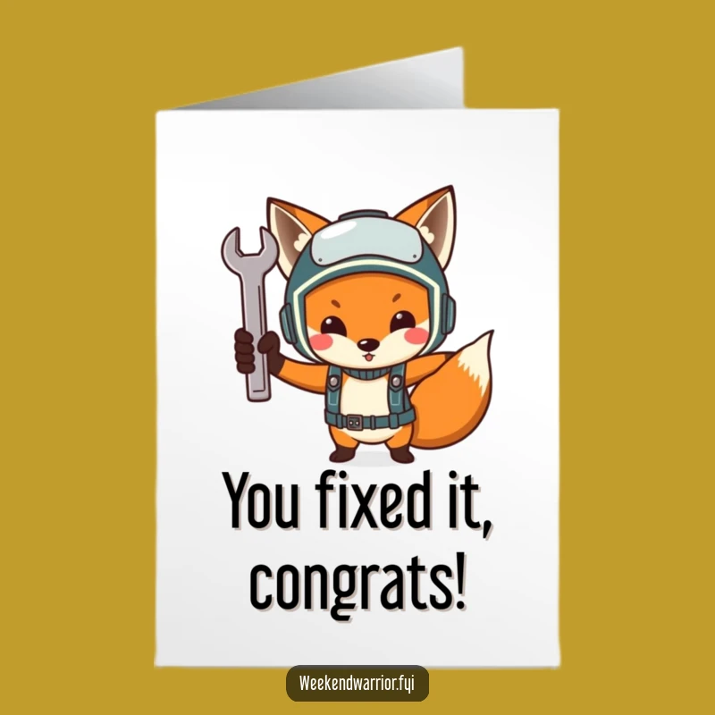 Free Printable Congrats Card: Funny Fox Mechanic, Hilarious DIY Downloadable Gift