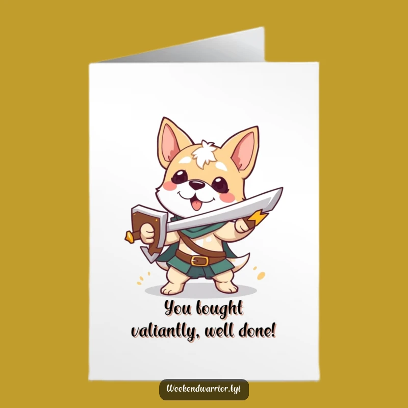 Funny Free Printable Congrats Card: Dog Warrior's Victory!