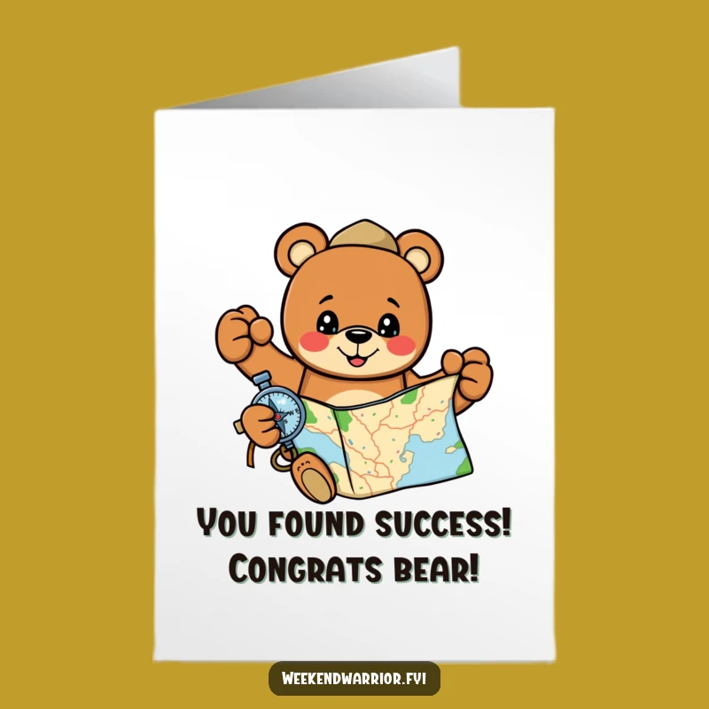 Free Printable Congrats Card: Bear Navigates Success with Map and Compass!