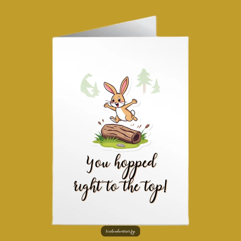 Free Printable Congratulations Card: Energetic Rabbit Leaping Over Log - Funny Downloadable Gift