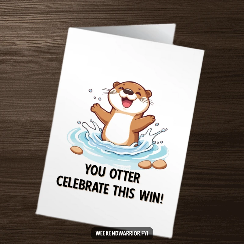 Funny Free Printable Congratulations Card: A happy cartoon otter mid-splash in a stream, celebrating good news. Aquatic joy.