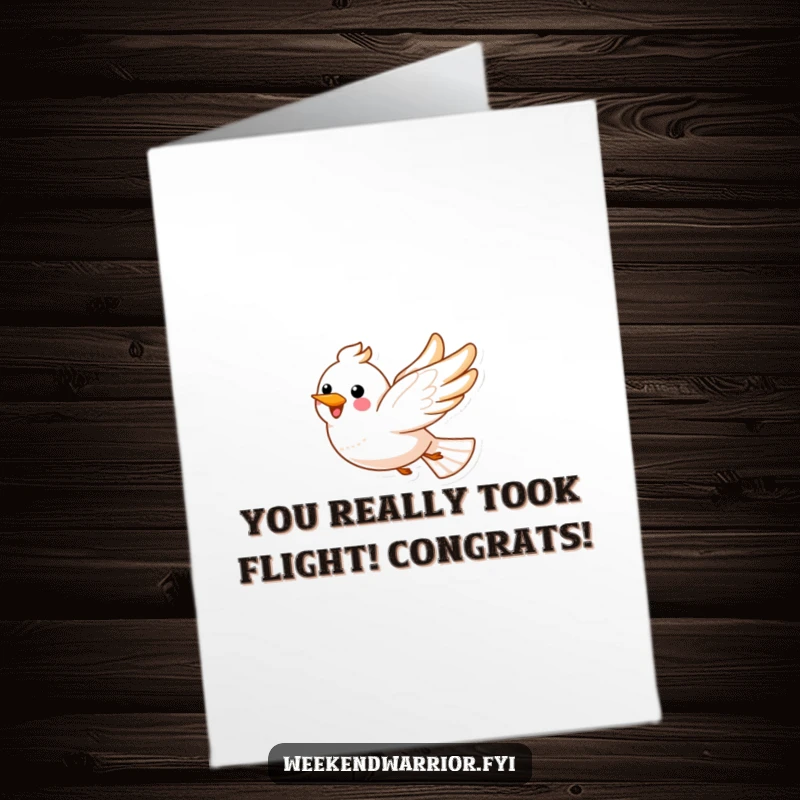 Funny Free Printable Congratulations Card: A happy cartoon bird soaring through clouds, symbolizing freedom, achievement, and joy.