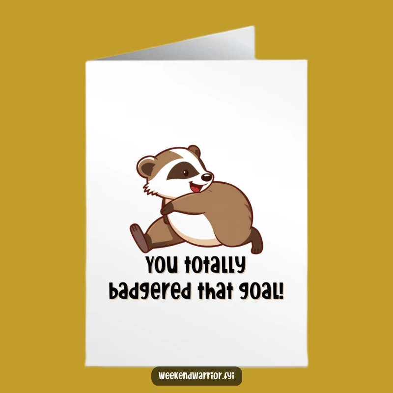 Free Printable Congratulations Card: Playful Badger Jogger Celebrates Success with a Funny Downloadable Gift