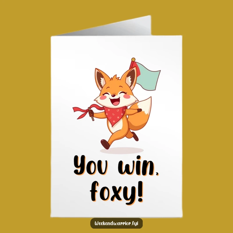 Free Printable Congrats Card: Fox with Flag Funny Downloadable Victory Gift