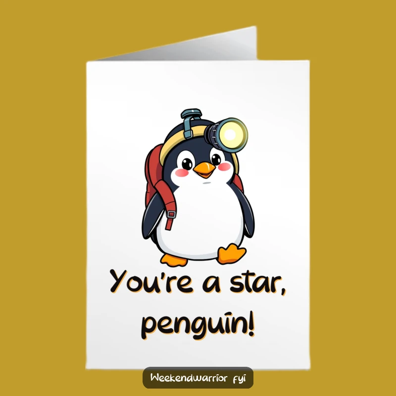 Free Printable Congratulations Card: Goofy Penguin Explorer - Funny Downloadable Gift for Success