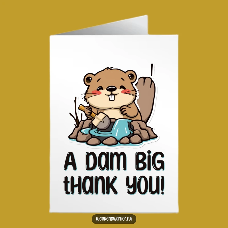 Hilarious Free Printable Thank You Card: Beaver Builds Dam - Funny Downloadable Gift of Gratitude