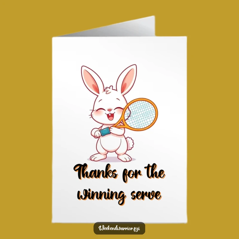 Free Printable Thank You Card Giggling Bunny Tennis Player - Sports Gratitude