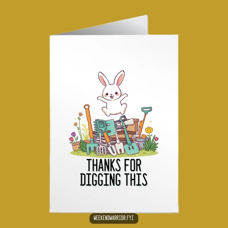 Free Printable Thank You Card: Rabbit Gardener Thanks! Downloadable Grateful Humorous Gift