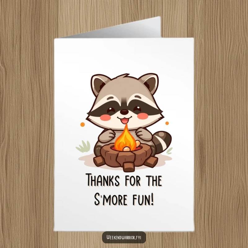 Funny Free Printable Thank You Card: Joyful Kawaii raccoon character grilling treats, conveying thanks.