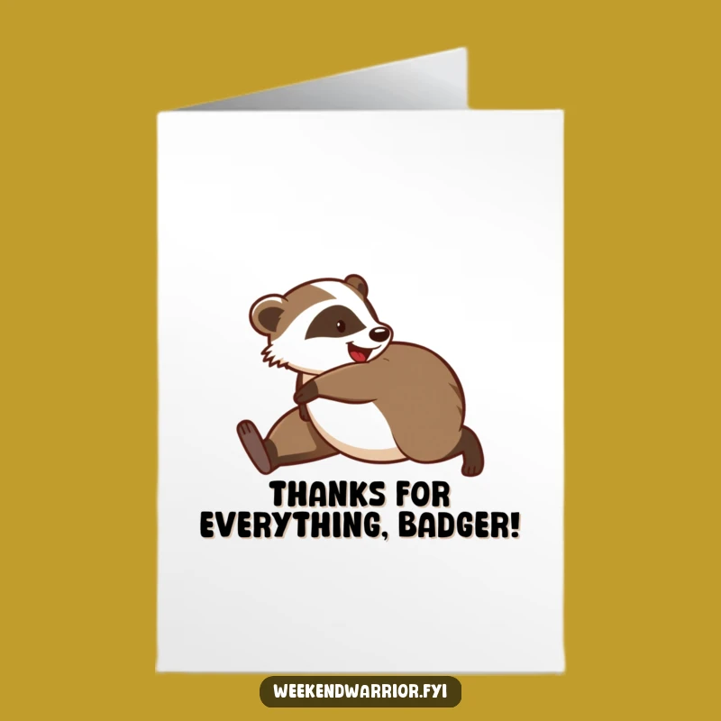 Hilarious Free Printable Thank You Card: Playful Badger Jogger Expresses Gratitude - Funny Downloadable Gift