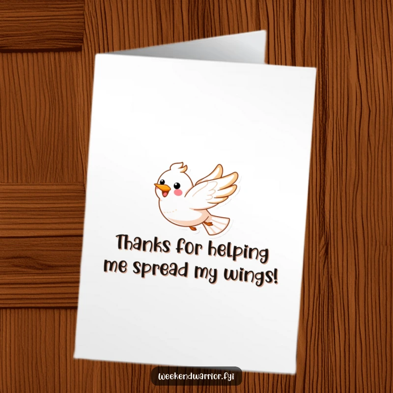 Funny Free Printable Thank You Card: A happy cartoon bird soaring through clouds, conveying heartfelt thanks with a lighthearted touch.
