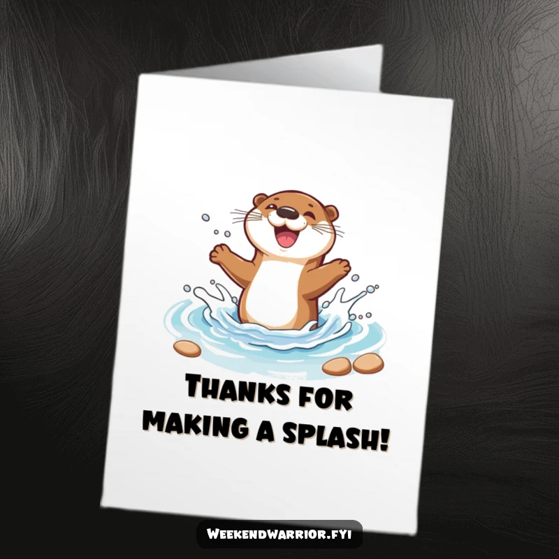 Funny Free Printable Thank You Card: A cheerful cartoon otter splashing happily in a stream. A sweet, watery thank you.